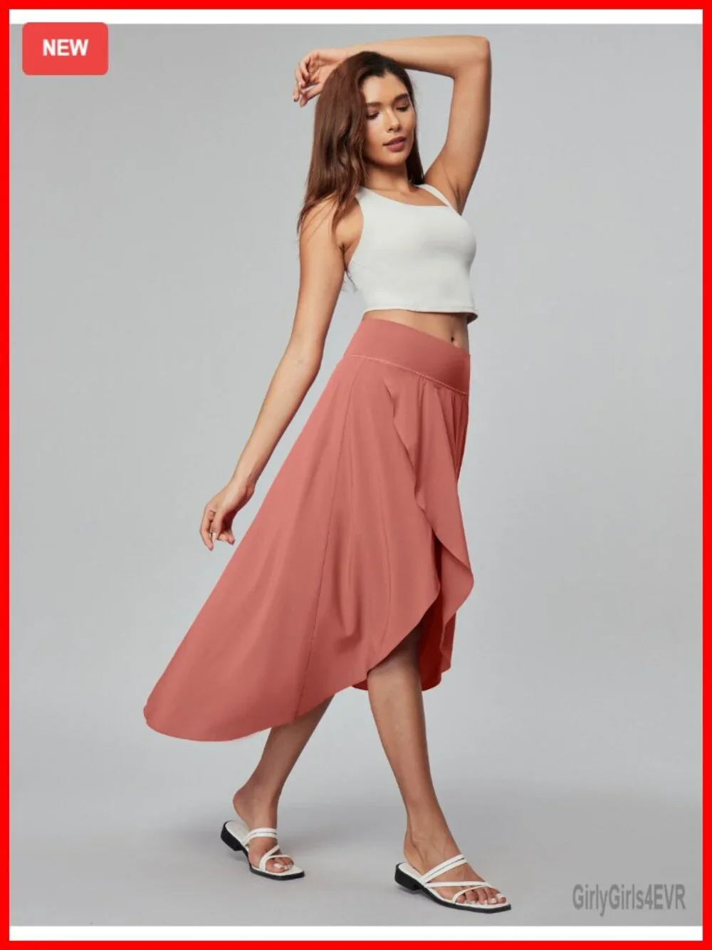 High Waist Wrap Maxi Skirt with Built-in Shorts High Low Ruffle Hem